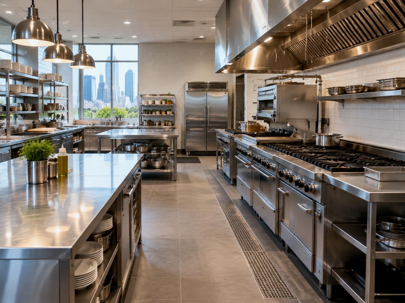 Clean, fully equipped modern commercial kitchen